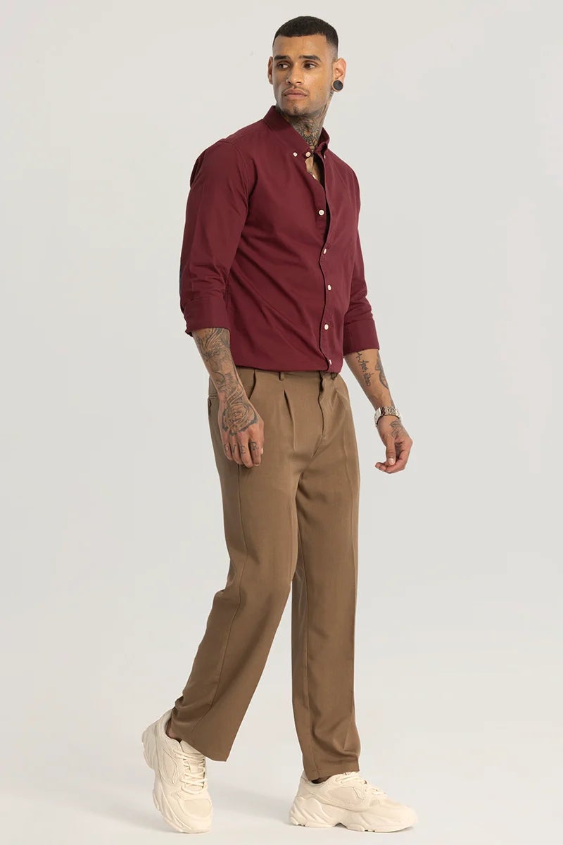 SNITCH Brown Plain Relaxed Fit Trousers - Image 3
